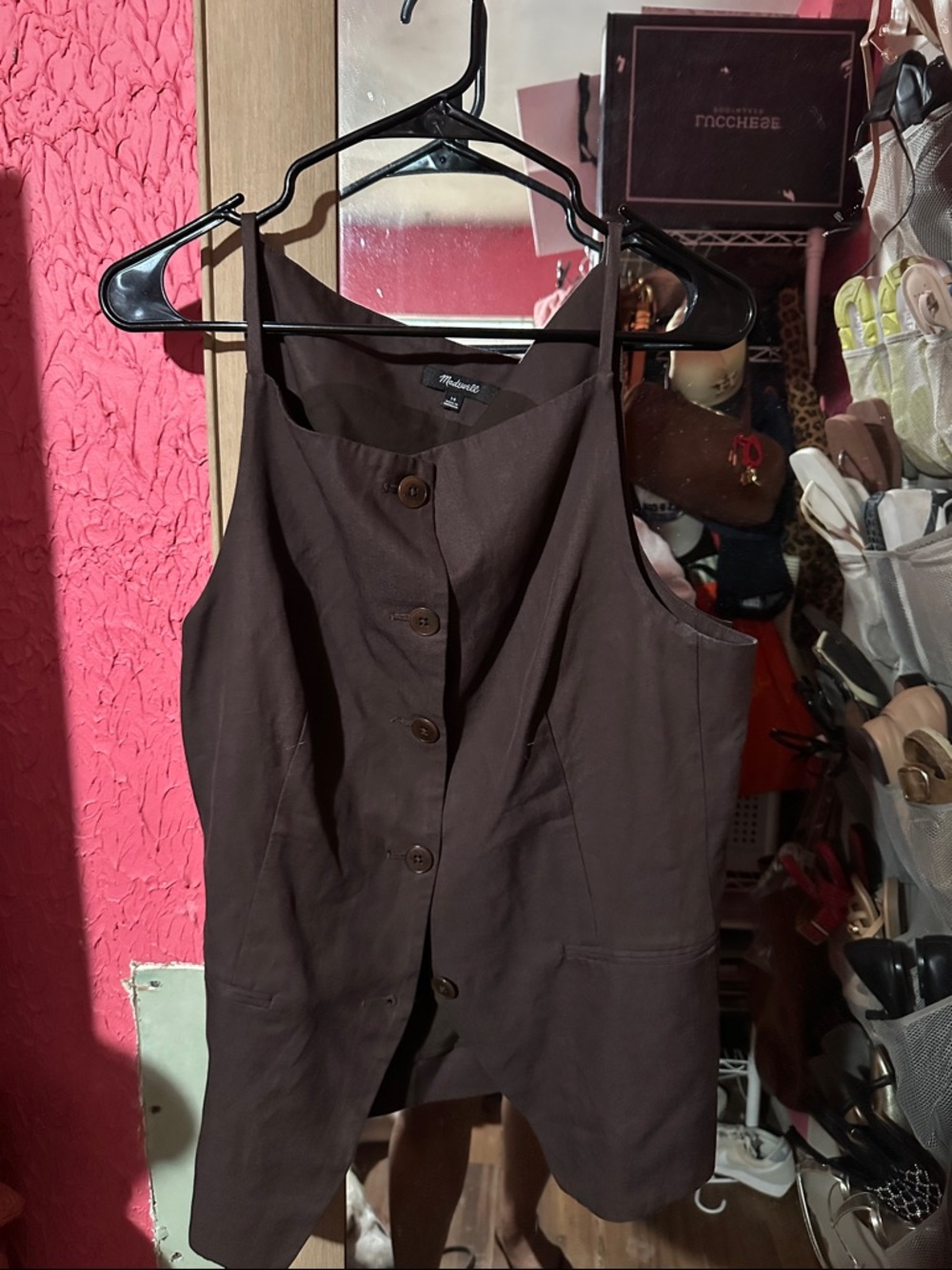 Brown Button-Front Sleeveless Vest